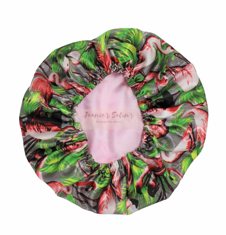 Jeanie’s Satins Patterned Medium Bonnets - Flamingo Paridise