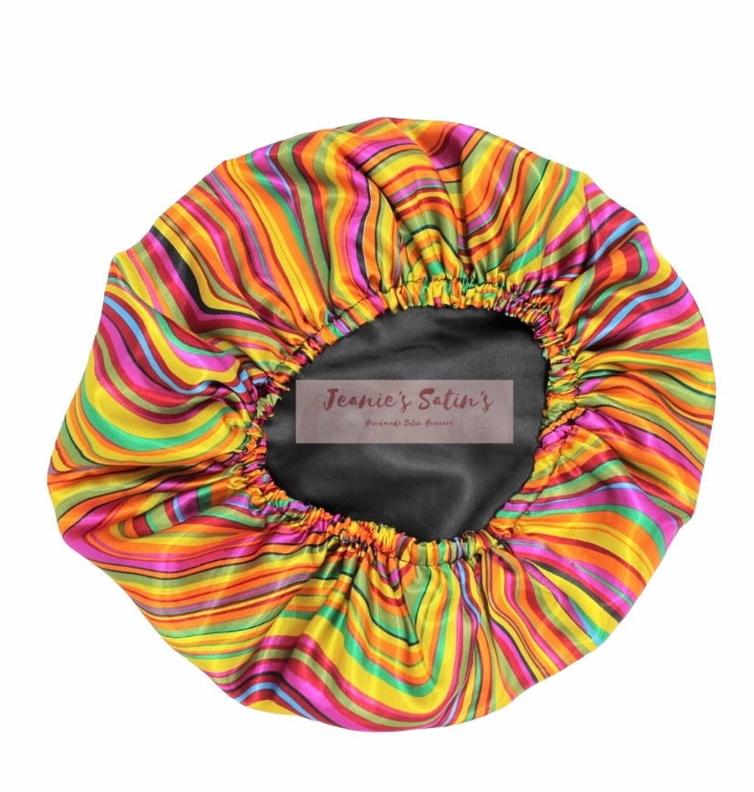 Jeanie’s Satins Patterned Medium Bonnets - Rainbow Wave