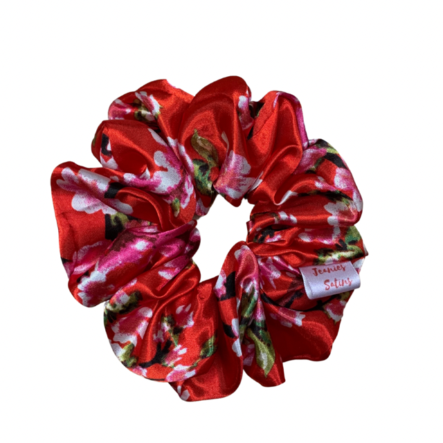 Jeanie’s Satins Patterned Scrunchies - 2XL / Cherry Blossom