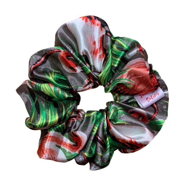 Jeanie’s Satins Patterned Scrunchies - 2XL / Flamingo Paradise