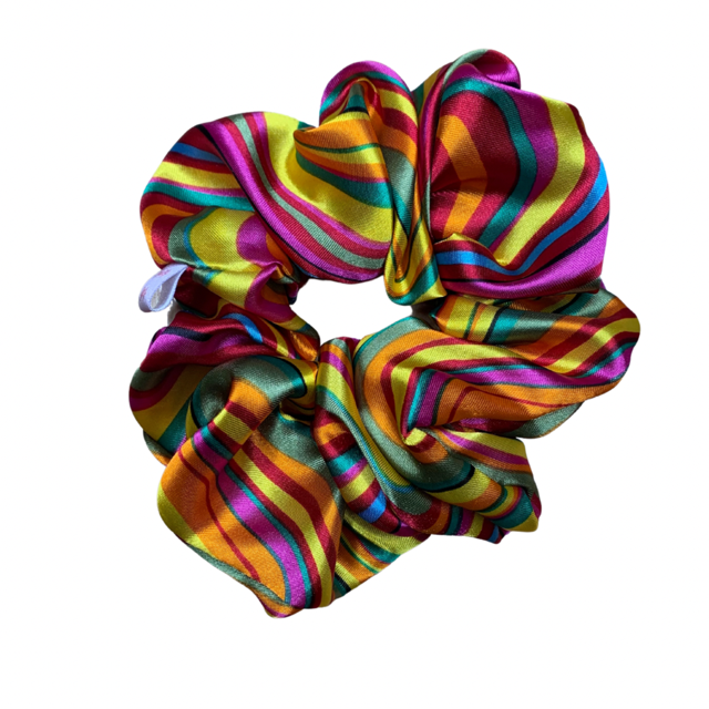 Jeanie’s Satins Patterned Scrunchies - 2XL / Rainbow Wave