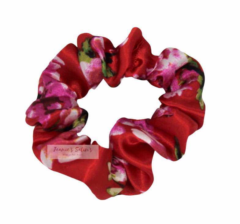 Jeanie’s Satins Patterned Scrunchies - Large / Cherry Blossom
