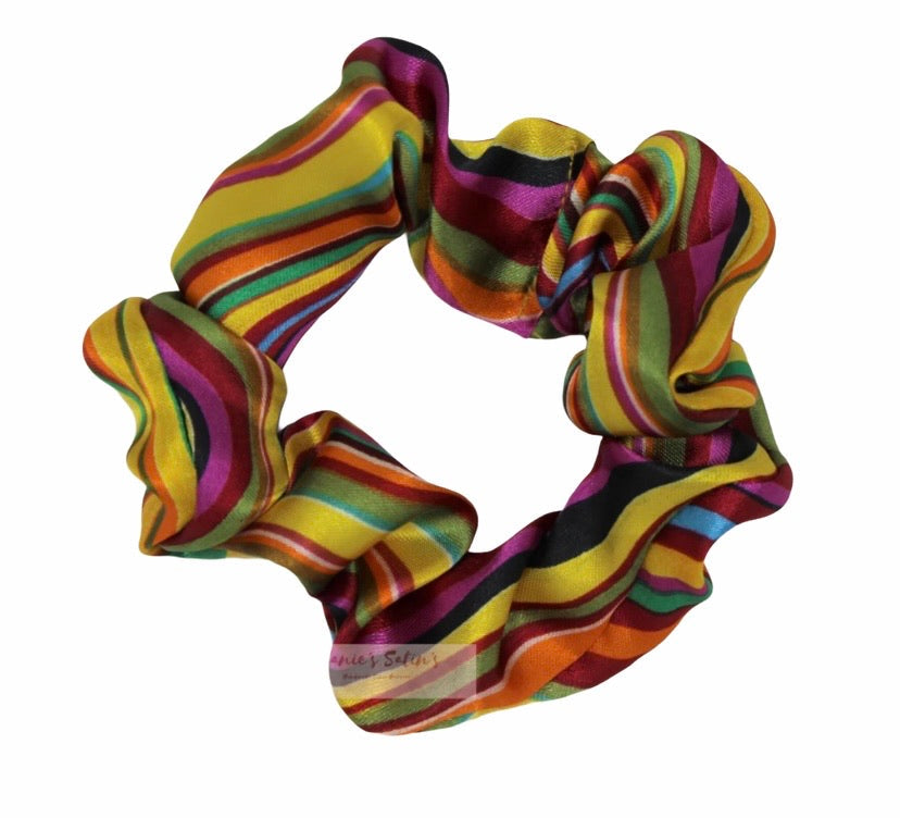 Jeanie’s Satins Patterned Scrunchies - Large / Rainbow Wave